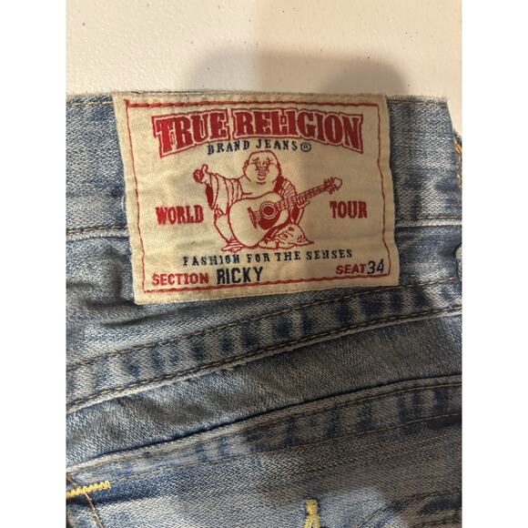 True Religion Light Blue Ricky Jeans With Flap 28 Mens EUC - Picture 2 of 6